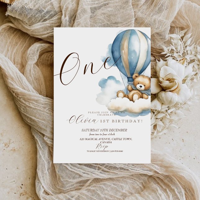 Bär vattenfärg Första födelsedag Kön Neutral Inbjudningar (Skapare uppladdad)