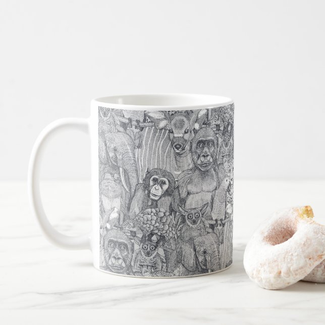 bara afrikanska djungeldjur järngrå vit kaffemugg (Med munk)