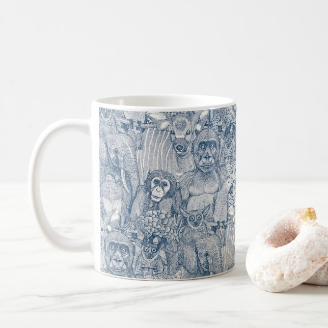 bara afrikanska djungeldjur koboltblå halvpärlor kaffemugg (Med munk)