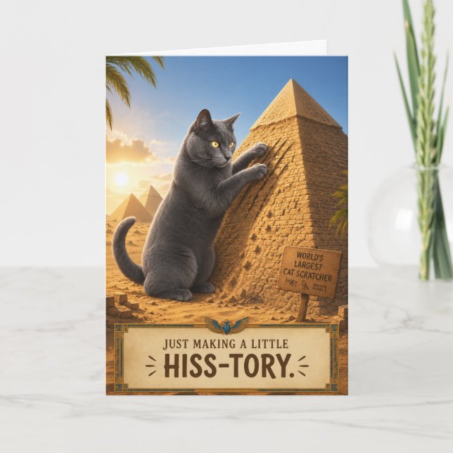 Bara att göra lite histor-ia (Grå katt) Kort (Framsida)