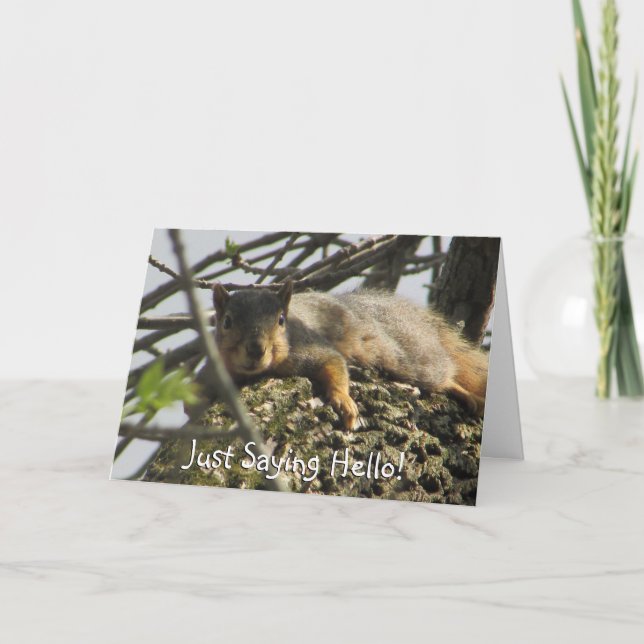 Bara att säga Hej Cute Squirrel i Träd Card Kort (Framsida)