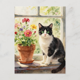 Bara att säga hej Katt- och blomtema Vykort