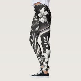 Bära av Black and White Blommigt Gym Leggings