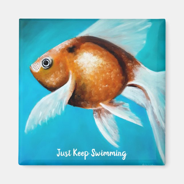 Bara Behålla simming, Finare Goldfish Painting, Bl Magnet (Framsidan)