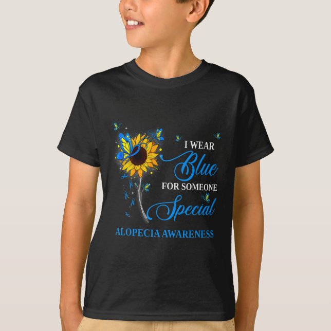 Bära blå för Alopecia Awareness Solros 1 T Shirt (Framsida)