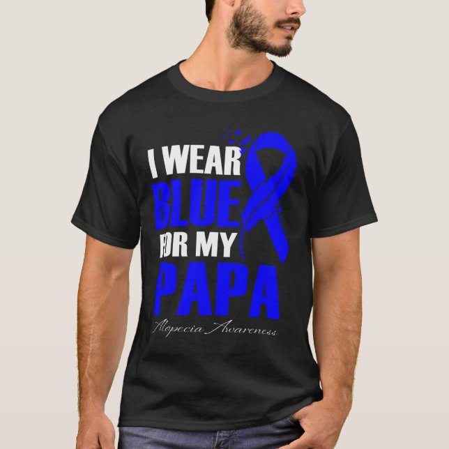 Bära blå för min Pappa Alopecia Feather T Shirt (Framsida)
