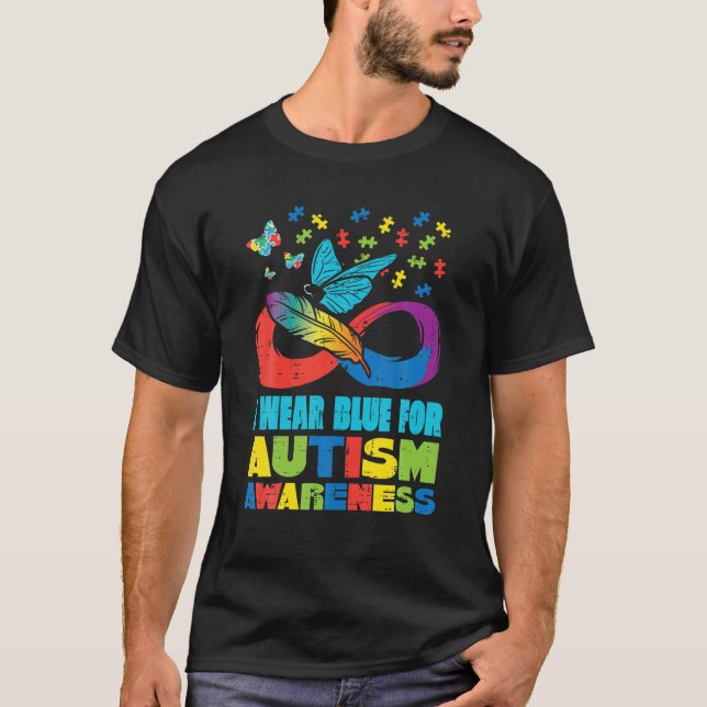 Bära Blue for Autism Awareness Butterfly Mamma Pap T Shirt (Framsida)
