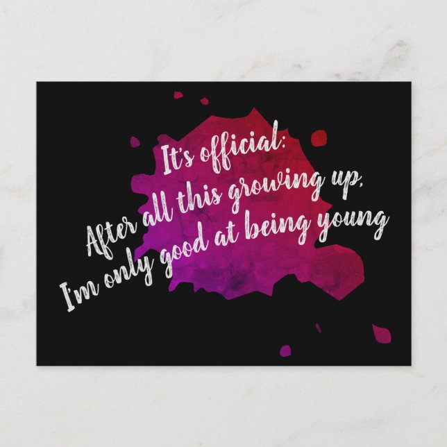 Bara bra för att vara ung vykort (Framsida)