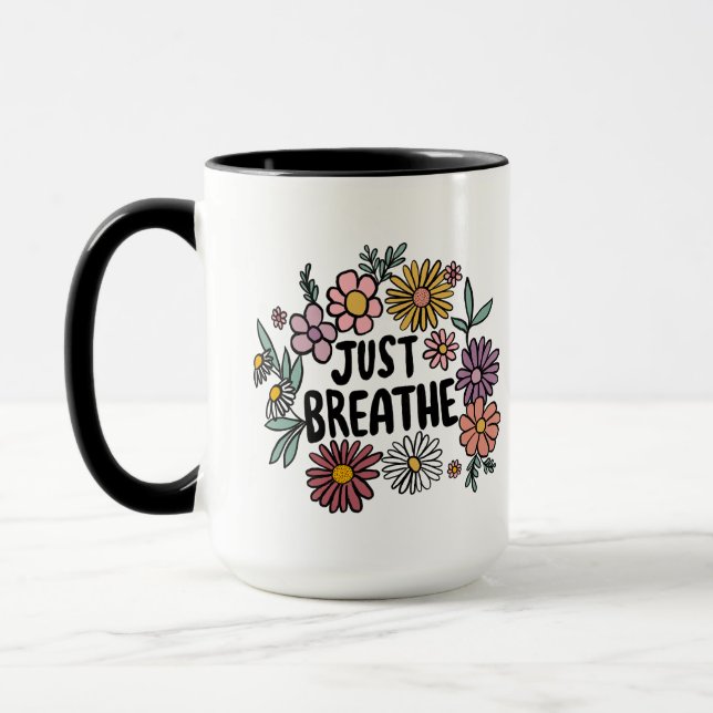 BARA BREATHE Blommigt Cute Flowers Daisy Hand Draw Mugg (Vänster)