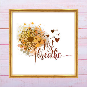 Bara Breathe Dandelion Hearts Encouragement Yoga Poster