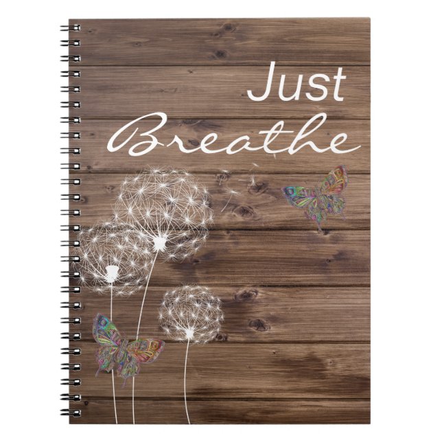 Bara Breathe Dandelions Butterfly Wood Anteckningsbok (Framsidan)