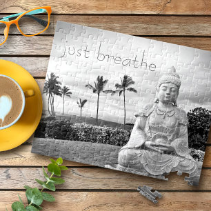 Bara Breathe Hawaii Buddha Black and White Photo Pussel