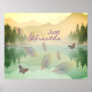 Bara Breathe Löv Butterfly-berget Guld Poster