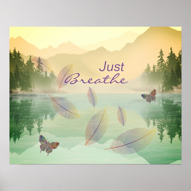 Bara Breathe Löv Butterfly-berget Guld Poster (Framsidan)