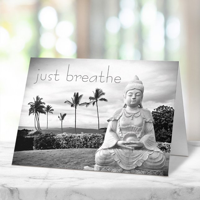Bara Breathe Tropical Hawaii Buddha Black White Kort (Skapare uppladdad)
