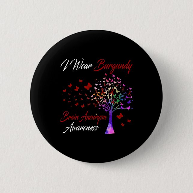 Bära Burgundy Brain Aneurysm Awareness Träd Ribbon Knapp (Framsida)