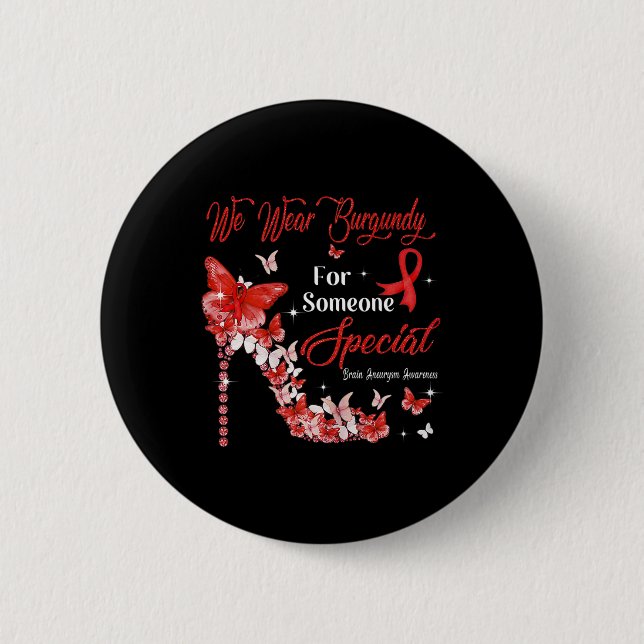 Bära Burgundy Butterflies Brain Aneurysm Awareness Knapp (Framsida)