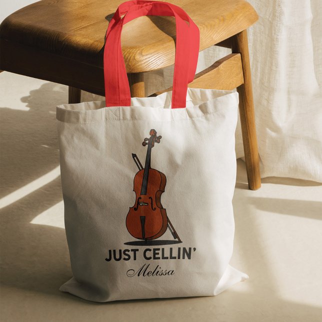 Bara Cellin Cello Musician-skript med eget namn Tygkasse (Just Cellin Music Orchestra Cello Tote Bag)