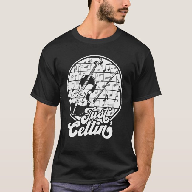 Bara Cellin Retro Cello Cellist Musician Orchestr T Shirt (Framsida)