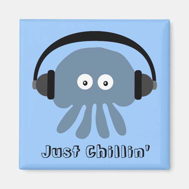 Bara chillin-blå maneter med hörlurar magnet (Framsidan)