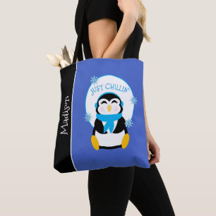 Bara Chillin Cute Penguin Tote Bag Tygkasse