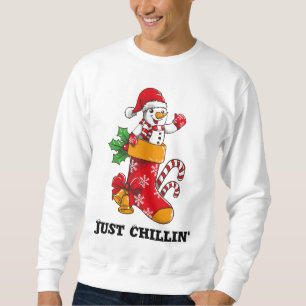 Bara Chillin Personlig jul Snögubbe Lång Ärmad Tröja