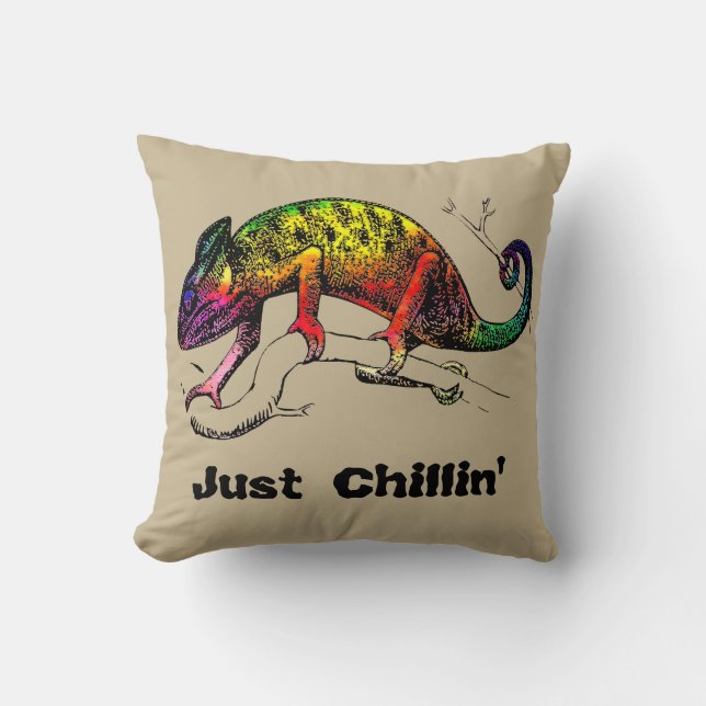 Bara Chillin' - Rainbow Chameleon Lizard Kudde (Framsida)