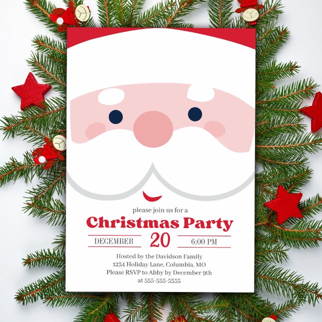 Bara Cute Santa jul Party Helgdag Inbjudningar (Simply Cute Santa Christmas Party Holiday Invitation)