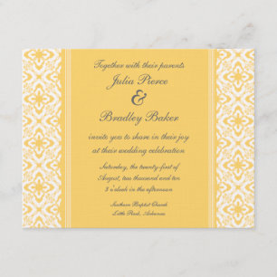 Bara Dazzling Damask Wedding Inbjudan, Gult Inbjudningar