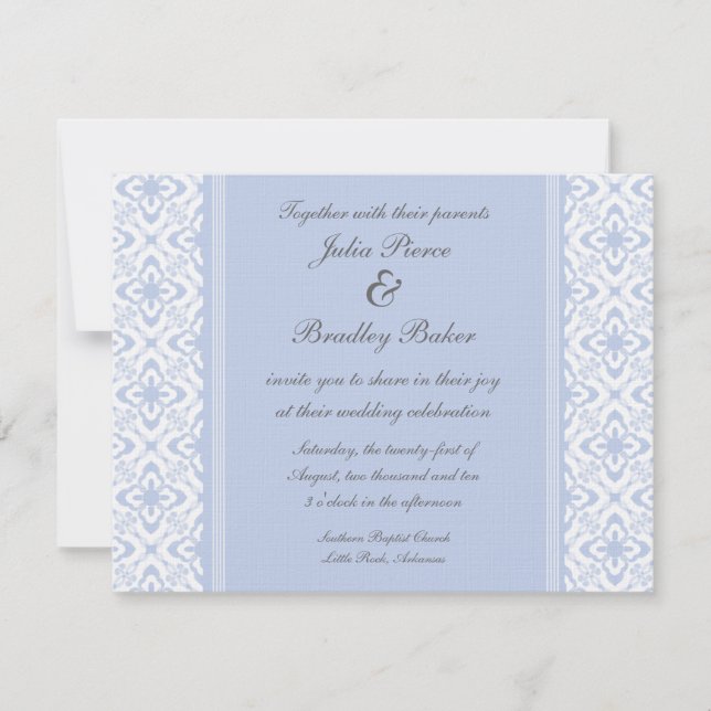 Bara Dazzling Damask Wedding Inbjudan, Light Blue Inbjudningar (Framsida)