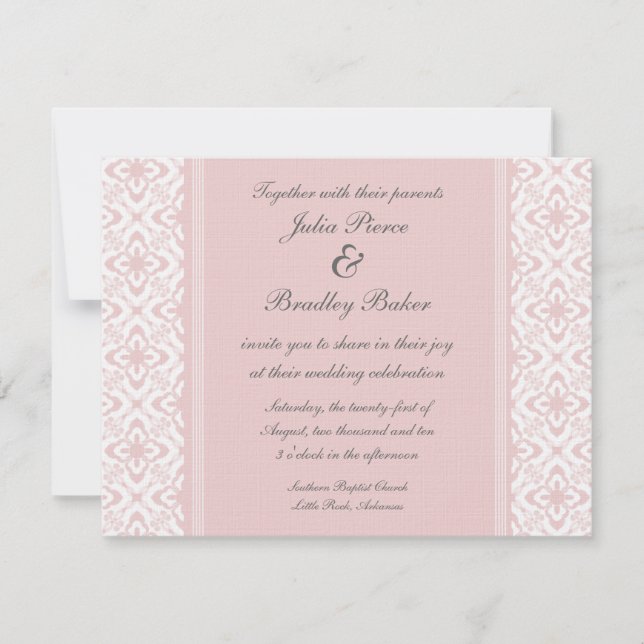 Bara Dazzling Damask Wedding Inbjudan, Ljusa rosa Inbjudningar (Framsida)