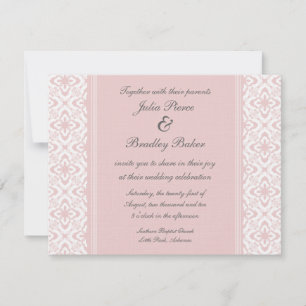 Bara Dazzling Damask Wedding Inbjudan, Ljusa rosa Inbjudningar