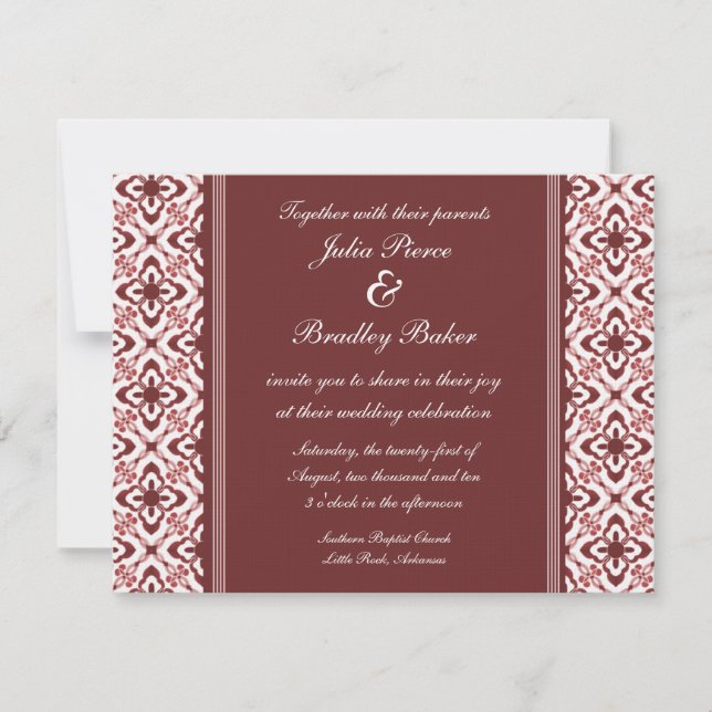 Bara Dazzling Damask Wedding Inbjudan, Maroon Inbjudningar (Framsida)