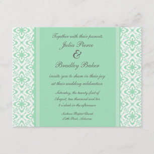 Bara Dazzling Damask Wedding Inbjudan, Mint Grönt Inbjudningar