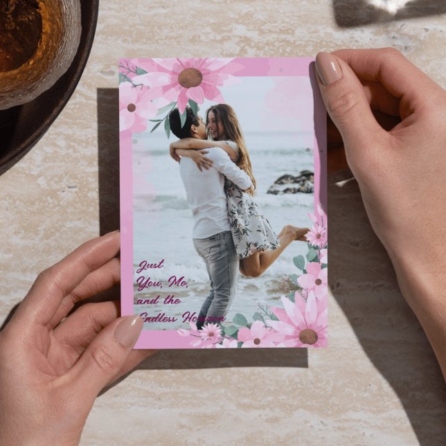 "Bara du, jag och den ändlösa horisonten" Rosa Vat Inbjudningar (Romantic Thank You Greeting Card for Her)