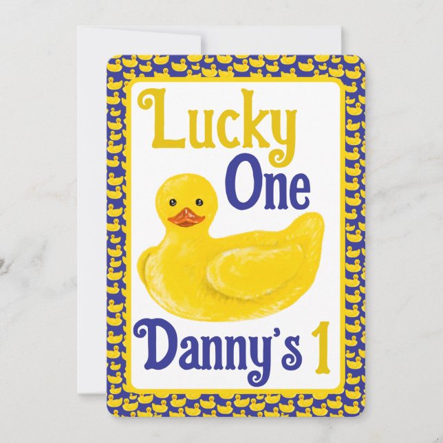 Bara Ducky Lucky en första födelsedagsinbjudan Inbjudningar (Framsida)