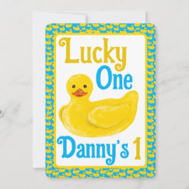 Bara Ducky Lucky en första födelsedagsinbjudan Inbjudningar