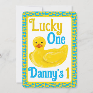 Bara Ducky Lucky en första födelsedagsinbjudan Inbjudningar