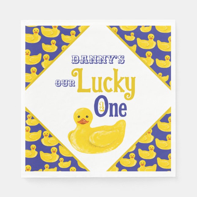 Bara Ducky Lucky en första födelsedagsinbjudan Pappersservett (Framsidan)