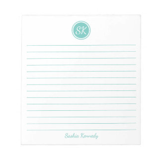 Bara Elegant Aqua Lining Monogram Namn Anteckningsblock