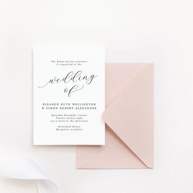 Bara Elegant Black & White Calligraphy Bröllop Inbjudningar (Skapare uppladdad)