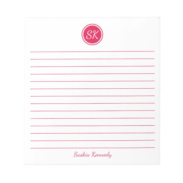 Bara Elegant Cherry Red Lining Monogram Namn Anteckningsblock (Framsida)