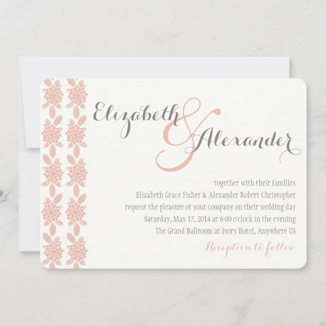 Bara Elegant Coral Wedding bjudande Inbjudningar (Framsida)