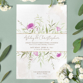 Bara Elegant Lavender Wildblomma Ram Bröllop Inbjudningar