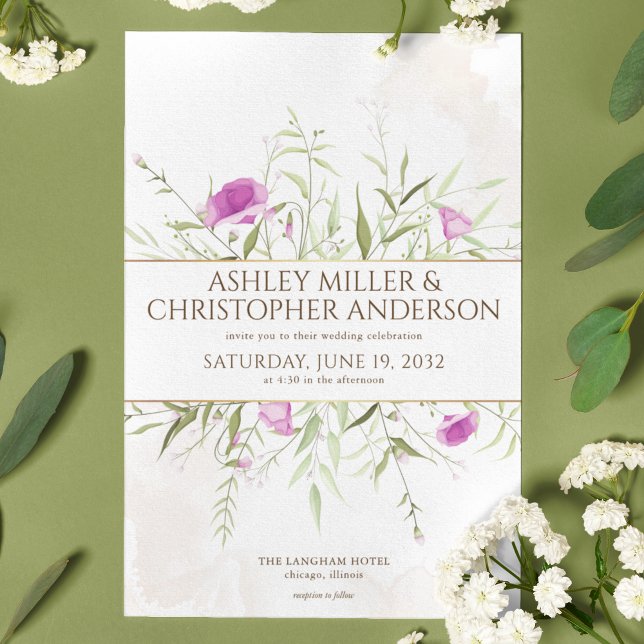 Bara Elegant Lavender Wildblomma Ram Bröllop Inbjudningar (Skapare uppladdad)
