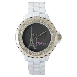Bara Elegant Paris Eiffel Torn Black Rosa Armbandsur
