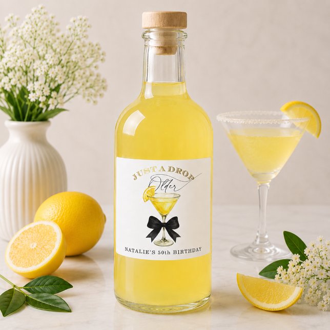 Bara en droppe äldre Lemon Drop svart rosett födel Spritflaskor Etikett (Just a Drop Older Lemon Drop Black Bow Birthday Liquor Bottle Label)