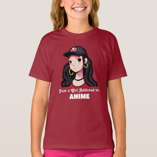 Bara en flicka Beroende till Anime | Röd och svart T Shirt (Framsida)