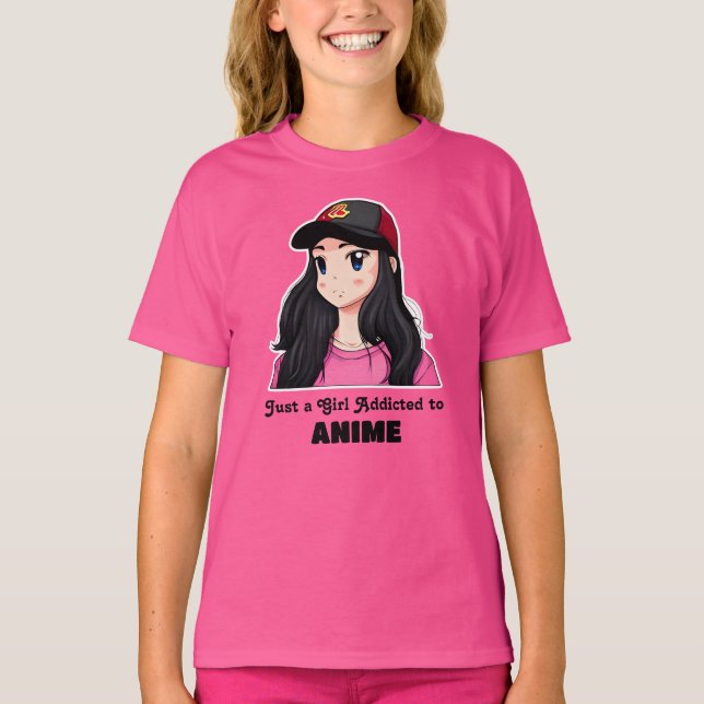 Bara en flicka Beroende till Anime | Rosa och svar T Shirt (Framsida)