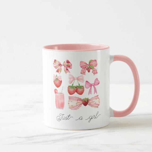 Bara en flicka i jordgubbskorquette Bow Aesthetic Mugg (Höger)